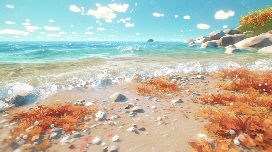 Verão, a estação mais quente Ilustração vetorial do mar Cena de fundo branco IA generativa.