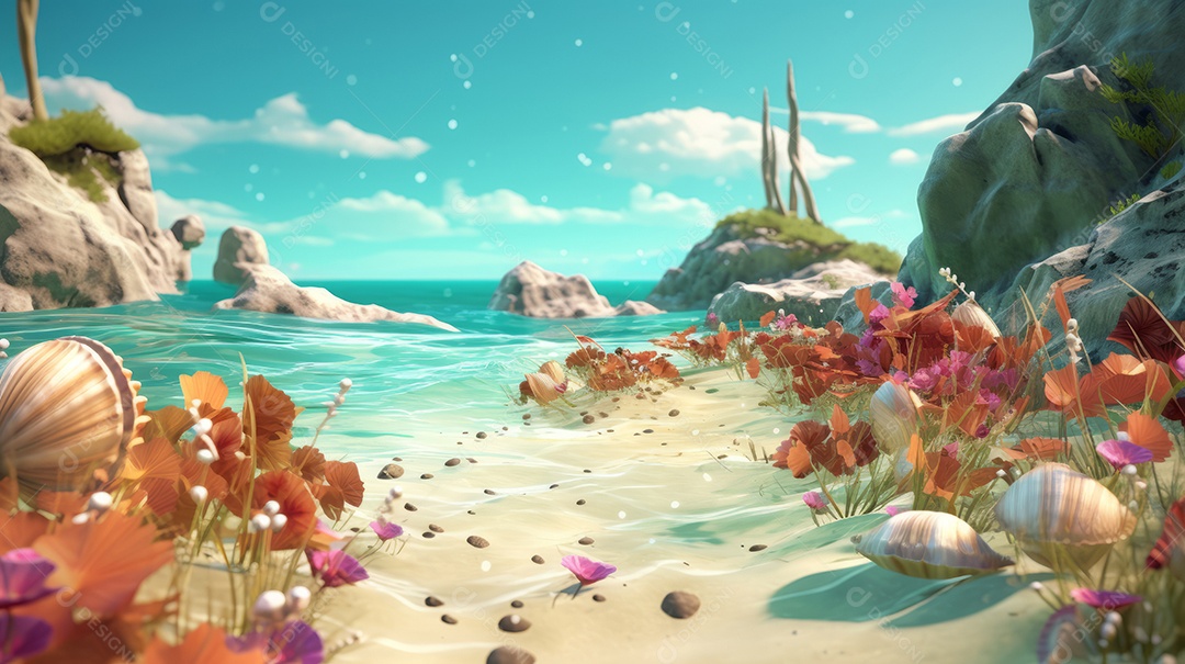 Verão, a estação mais quente Ilustração vetorial do mar Cena de fundo branco IA generativa.