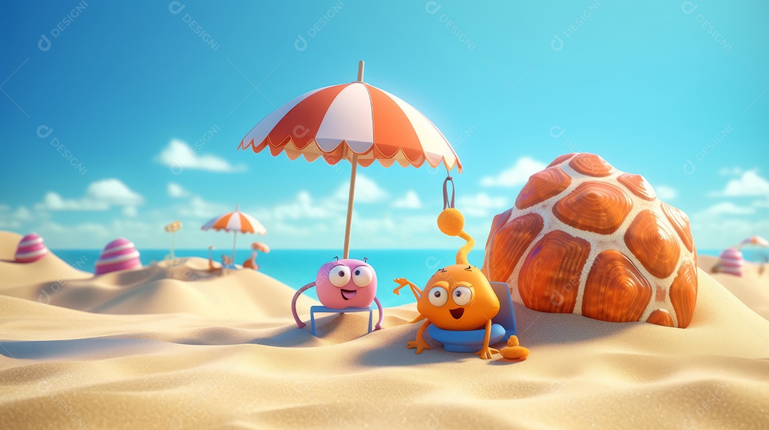 Verão, a estação mais quente Ilustração vetorial do mar Cena de fundo branco IA generativa.