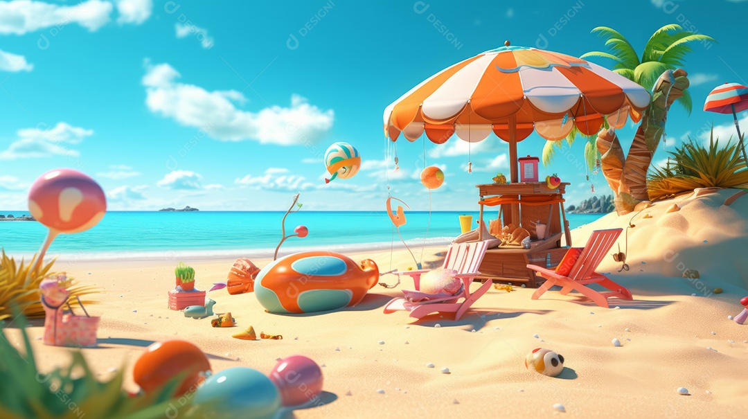 Verão, a estação mais quente Ilustração vetorial do mar Cena de fundo branco IA generativa.