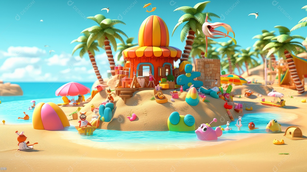 Verão, a estação mais quente Ilustração vetorial do mar Cena de fundo branco IA generativa.