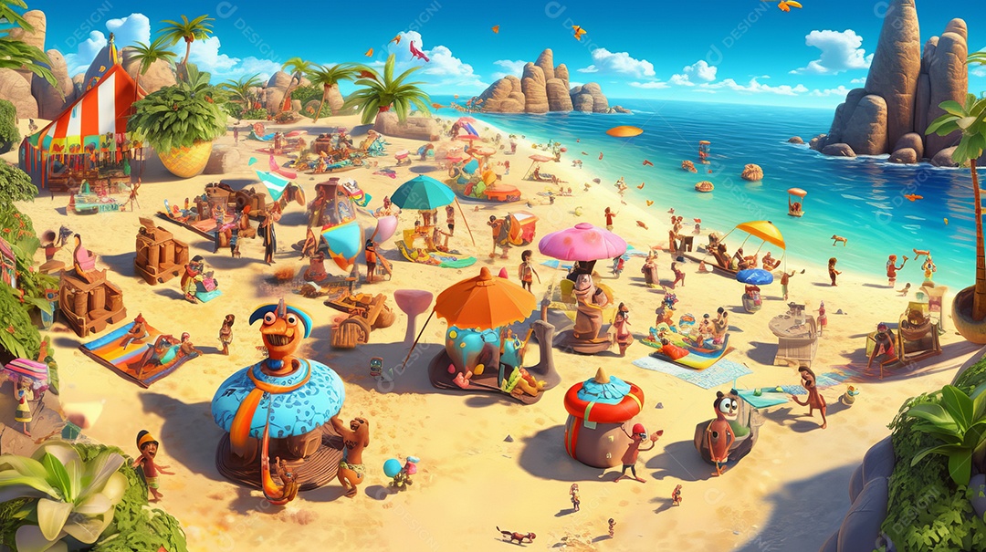 Verão, a estação mais quente Ilustração vetorial do mar Cena de fundo branco IA generativa.