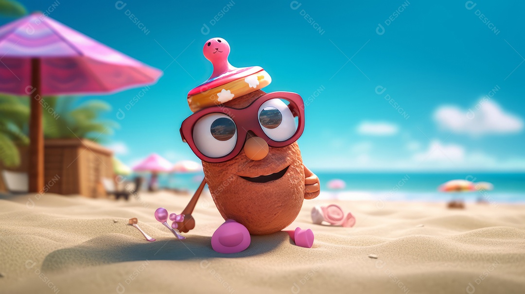 Verão, a estação mais quente Ilustração vetorial do mar Cena de fundo branco IA generativa.