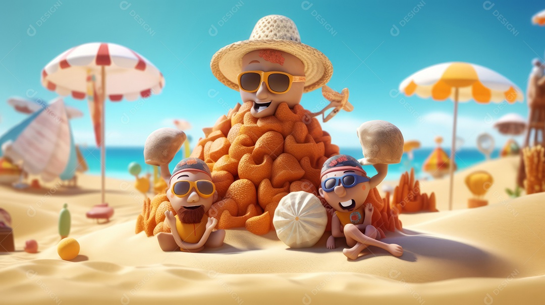 Verão, a estação mais quente Ilustração vetorial do mar Cena de fundo branco IA generativa.