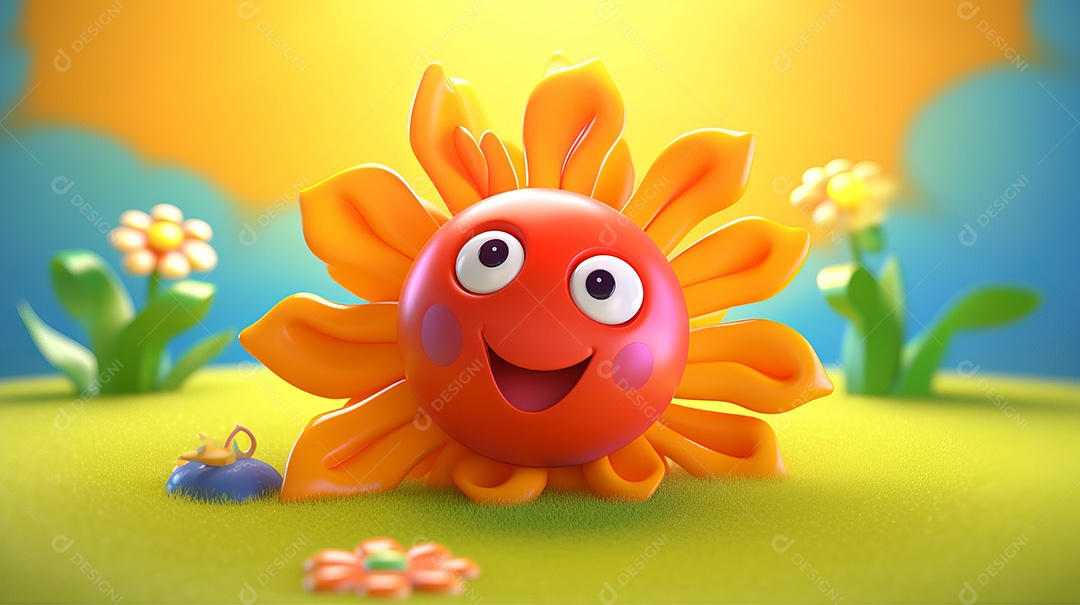 Desenho animado de sol verão ilustração 3D.