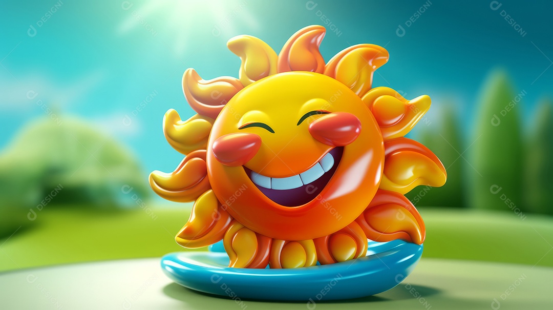 Desenho animado de sol verão ilustração 3D.