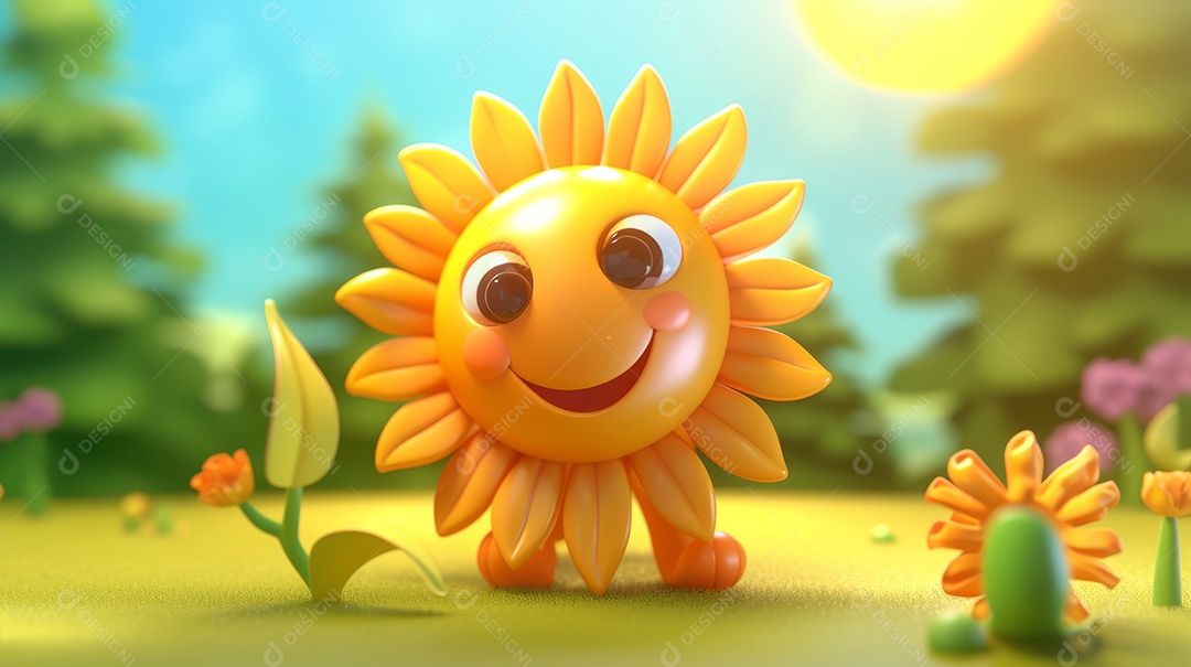 Desenho animado de sol verão ilustração 3D.