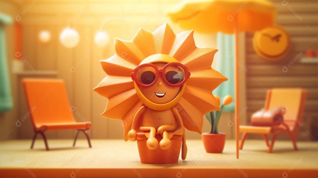 Desenho animado de sol verão ilustração 3D.