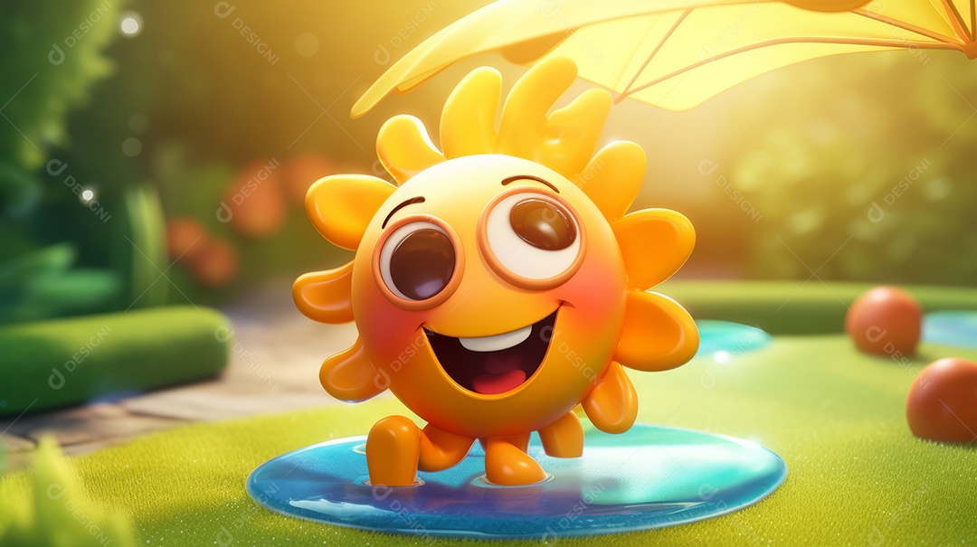 Desenho animado de sol verão ilustração 3D.