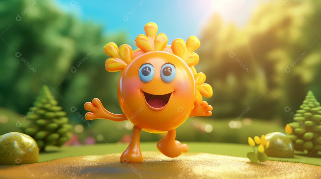 Desenho animado de sol verão ilustração 3D.