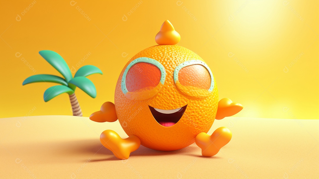 Desenho animado de sol verão ilustração 3D.