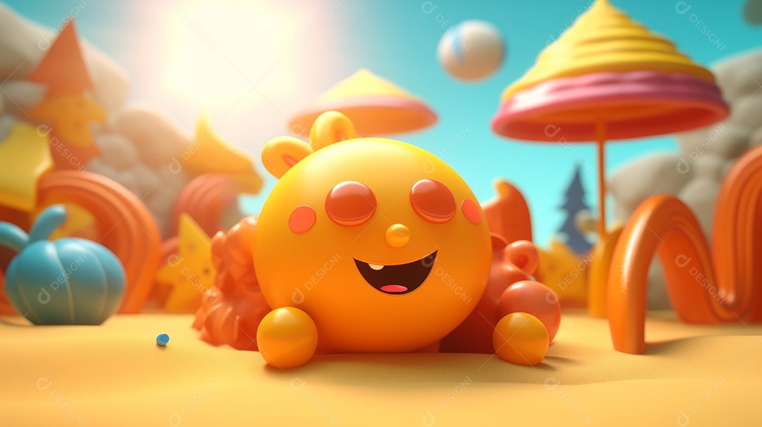 Desenho animado de sol verão ilustração 3D.