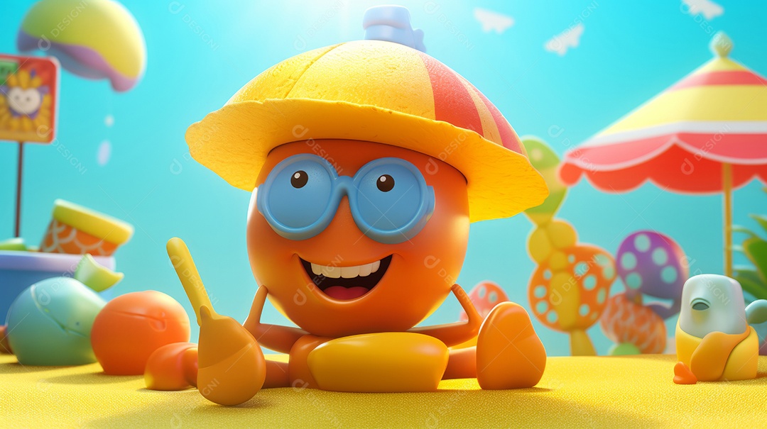Desenho animado de sol verão ilustração 3D.