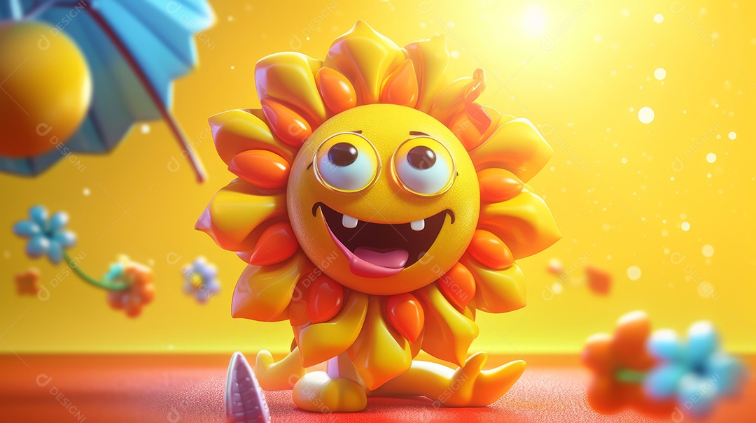 Desenho animado de sol verão ilustração 3D.