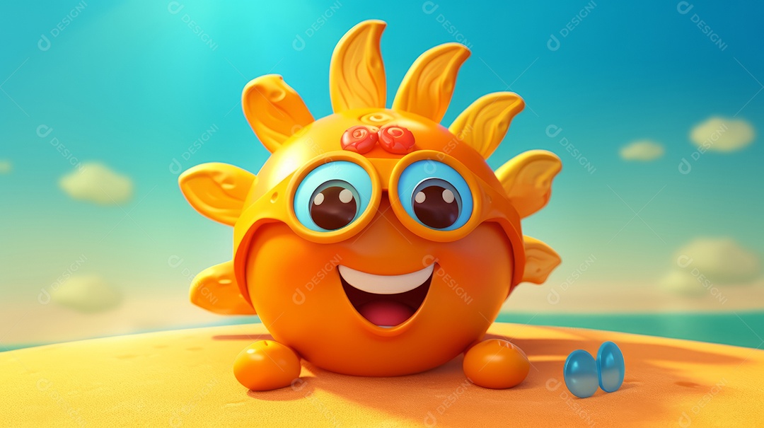 Desenho animado de sol verão ilustração 3D.