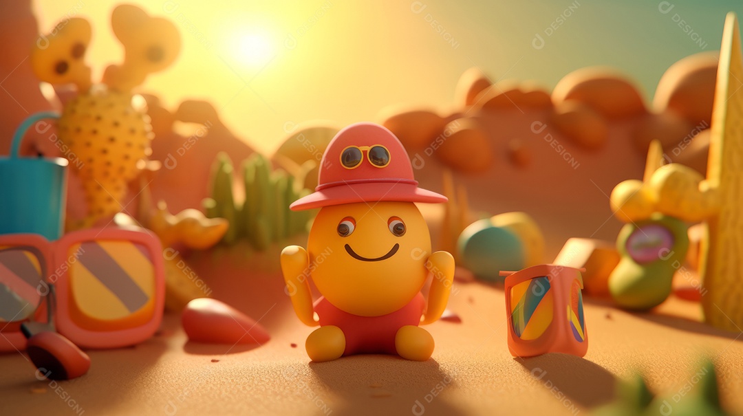 Desenho animado de sol verão ilustração 3D.