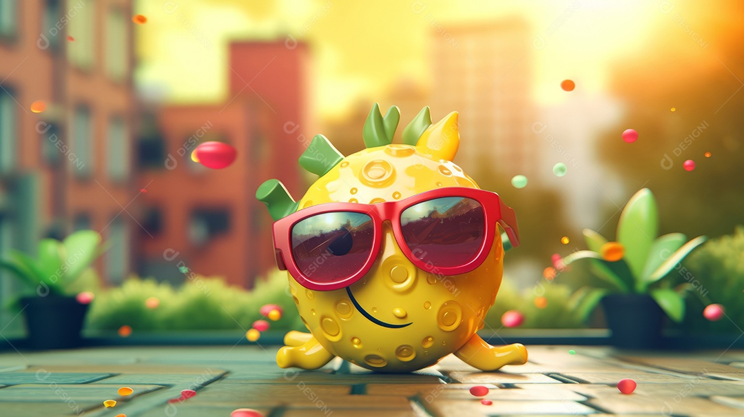 Desenho animado de sol verão ilustração 3D.