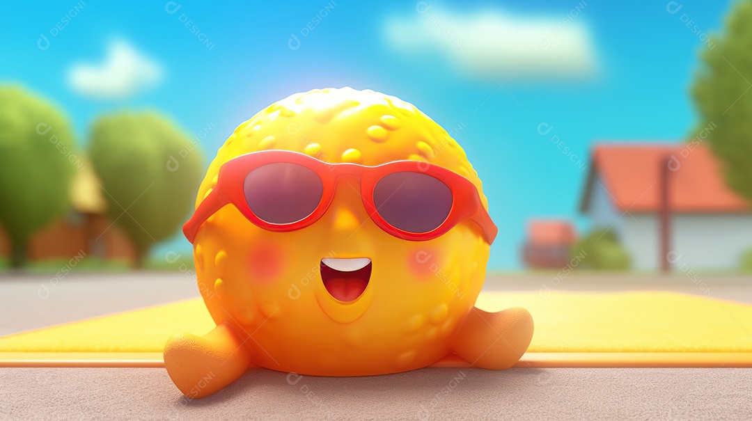 Desenho animado de sol verão ilustração 3D.
