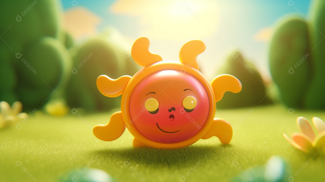 Desenho animado de sol verão ilustração 3D.