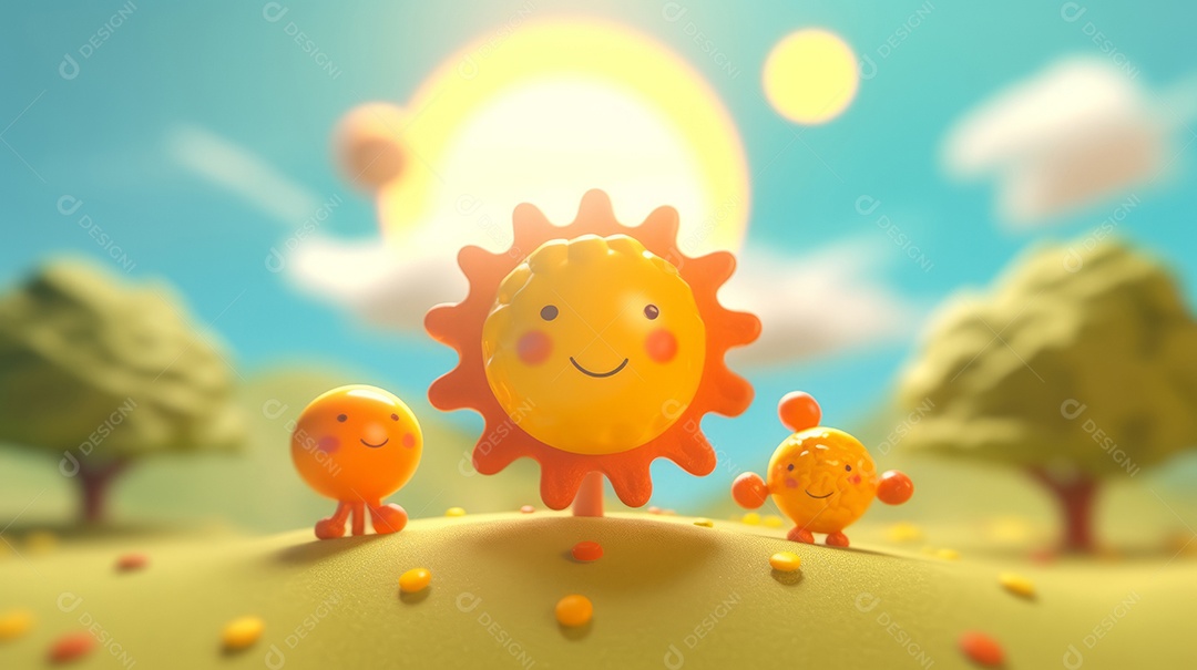 Desenho animado de sol verão ilustração 3D.