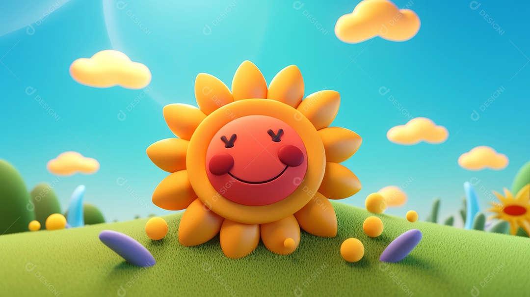 Desenho animado de sol verão ilustração 3D.