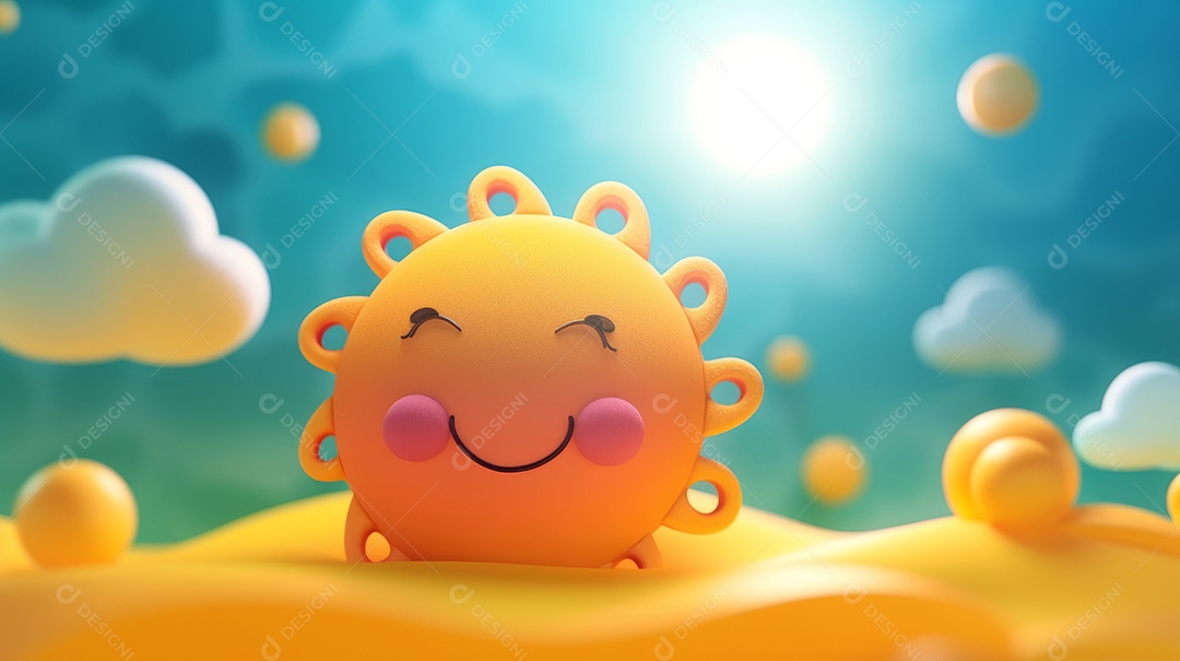 Desenho animado de sol verão ilustração 3D.