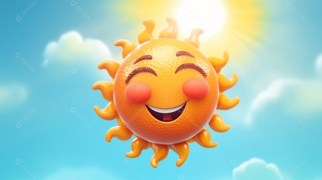 Desenho animado de sol verão ilustração 3D.