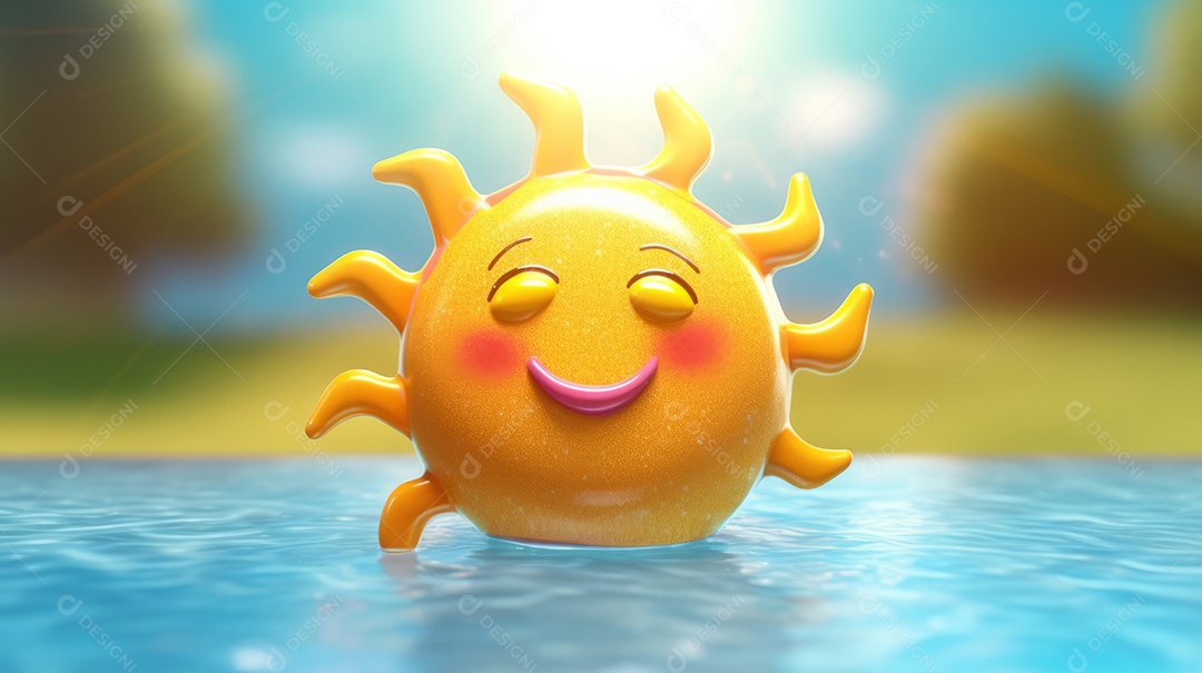 Desenho animado de sol verão ilustração 3D.
