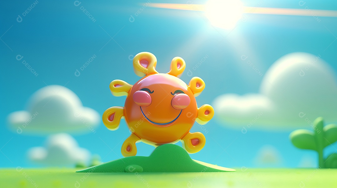 Desenho animado de sol verão ilustração 3D.