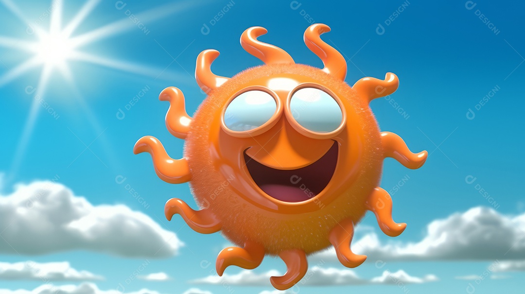 Desenho animado de sol verão ilustração 3D.