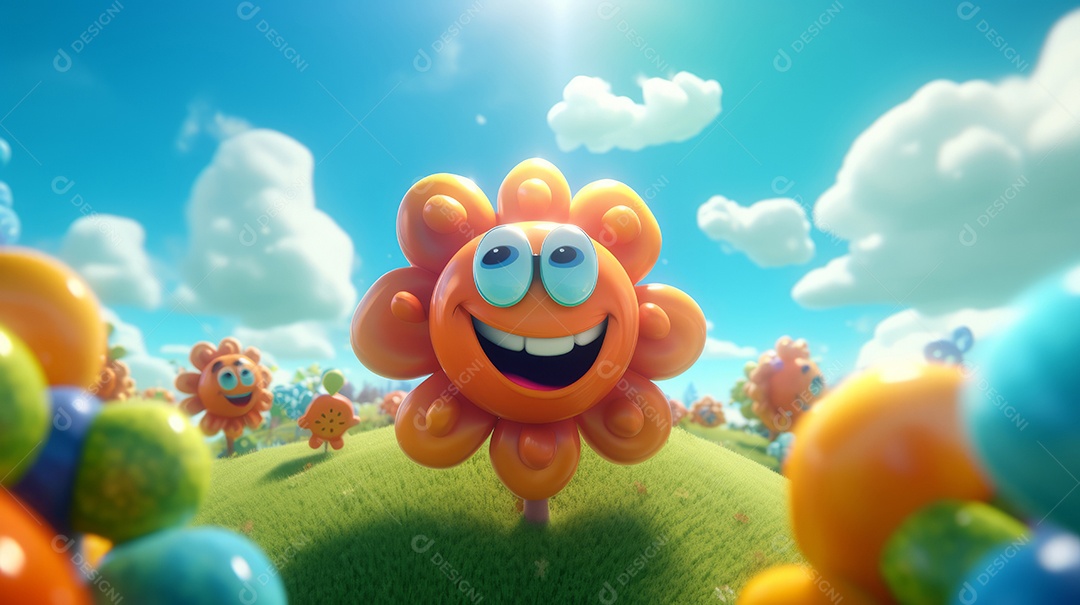 Desenho animado de sol verão ilustração 3D.