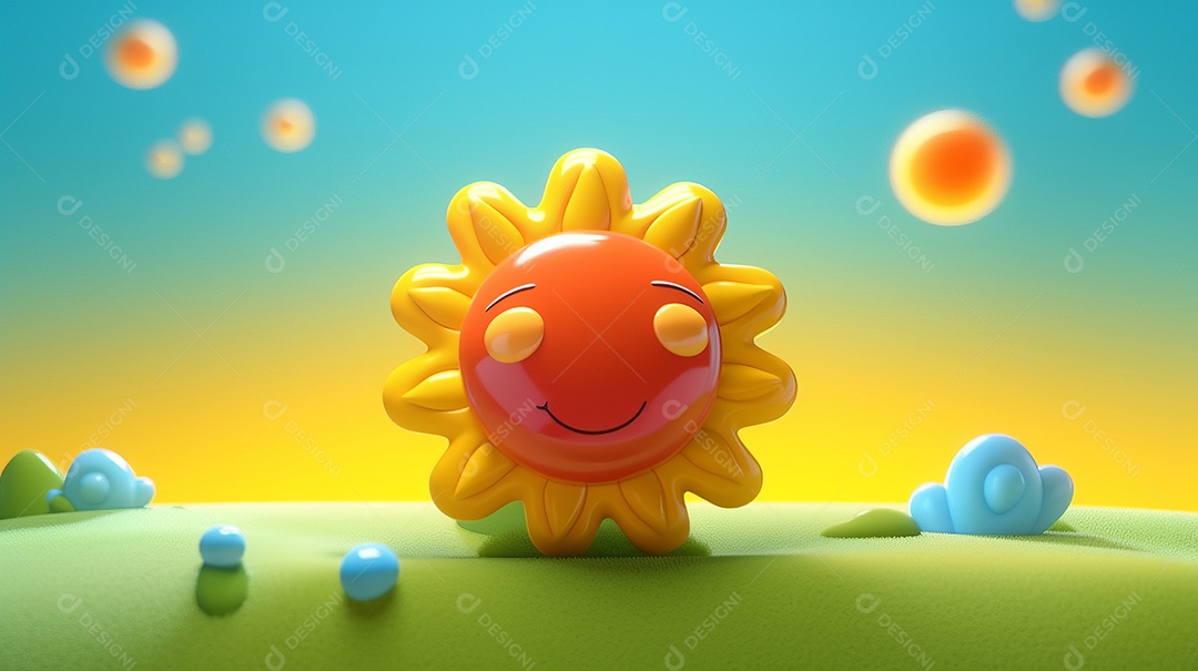 Desenho animado de sol verão ilustração 3D.