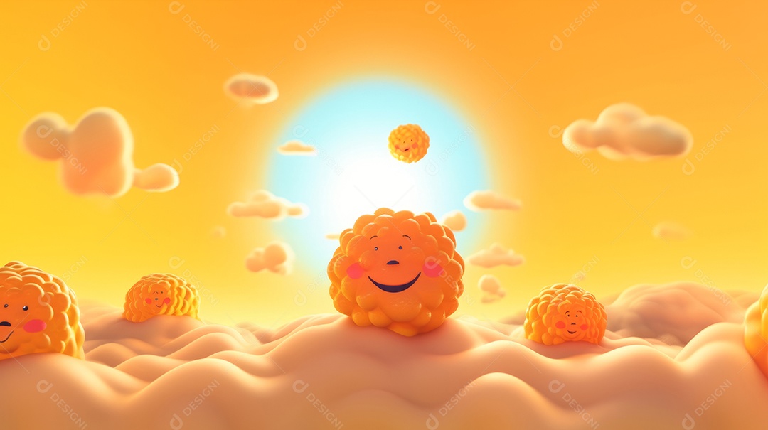 Desenho animado de sol verão ilustração 3D.