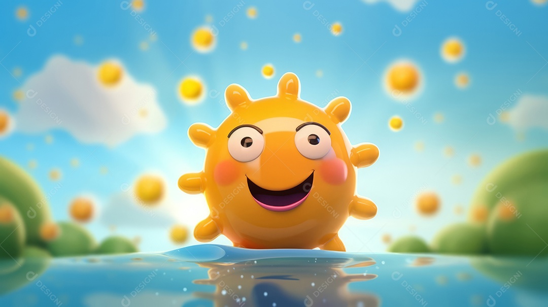 Desenho animado de sol verão ilustração 3D.