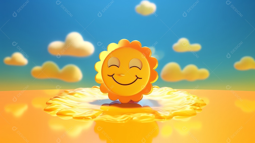 Desenho animado de sol verão 3D.