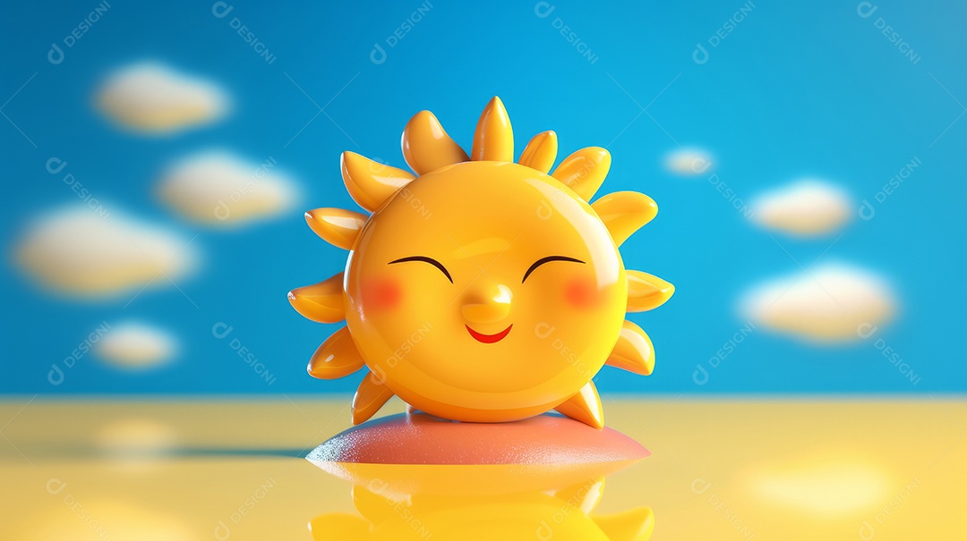 Desenho animado de sol verão ilustração 3D.