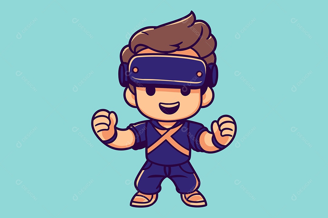 Modelo de Estampa Garoto com Óculos de Realidade Virtual Vetor EPS + AI Editável