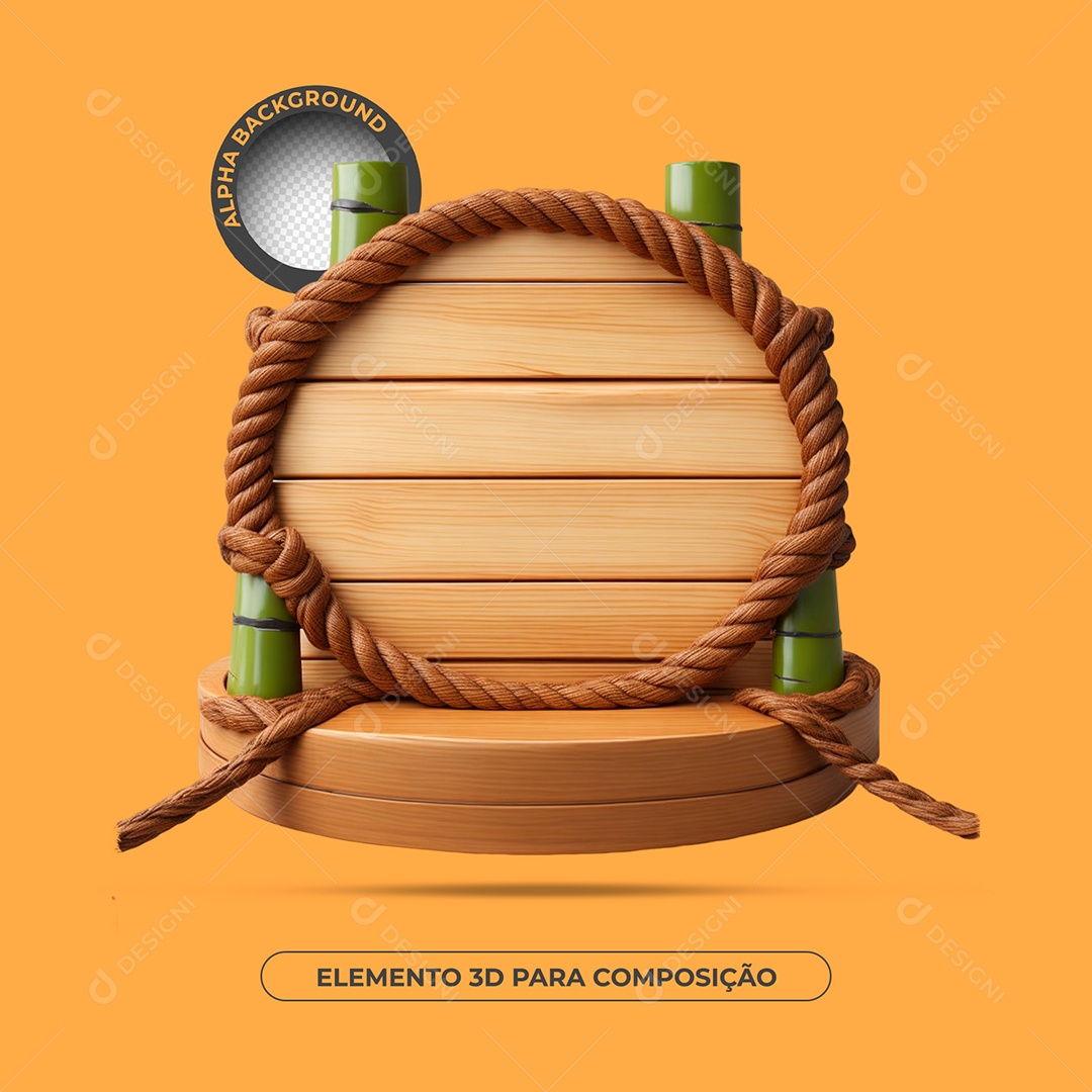 Painel De Madeira e Bambu Elemento 3D Para Composição PSD