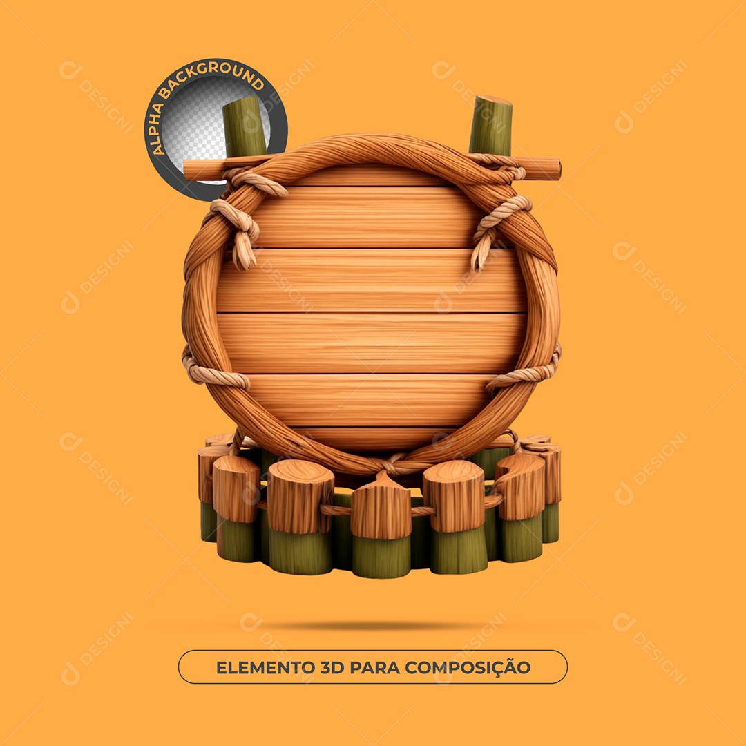 Painel De Madeira e Bambu Elemento 3D Para Composição PSD