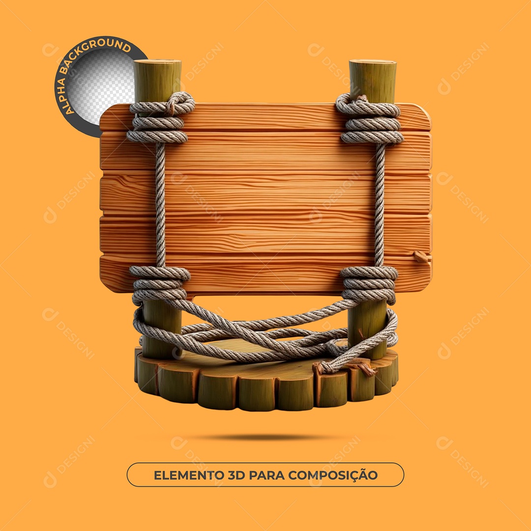 Placa De Madeira e Bambu Elemento 3D Para Composição PSD