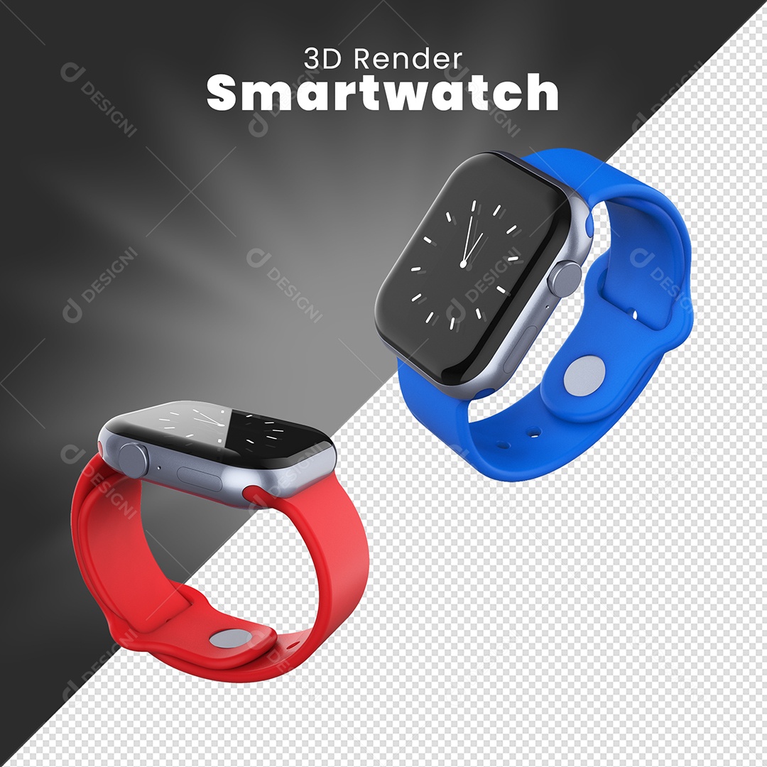 Smartwatch Azul Vermelho Relógio Elemento 3D Para Composição PSD