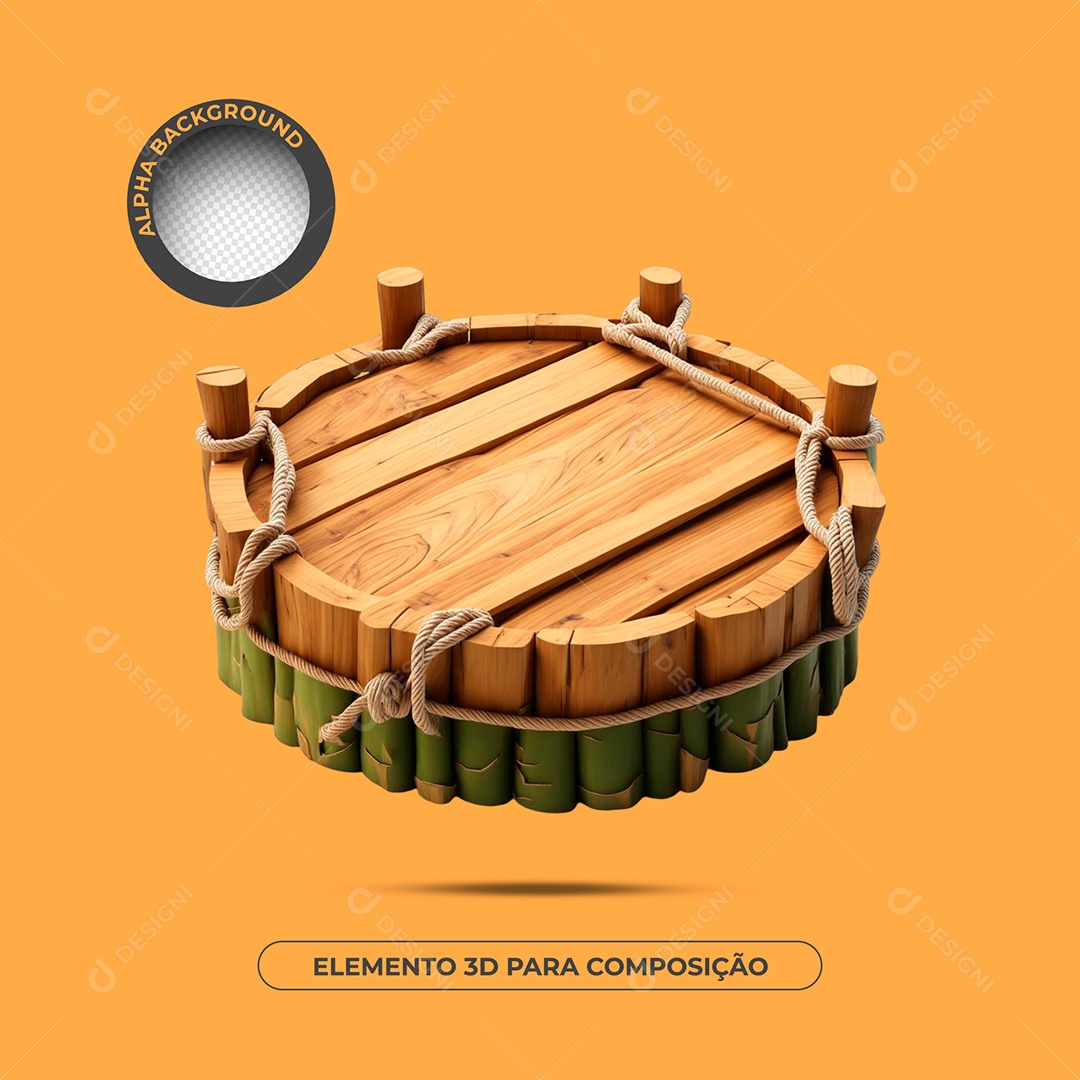 Pódio De Bambu e Madeira Elemento 3D Para Composição PSD
