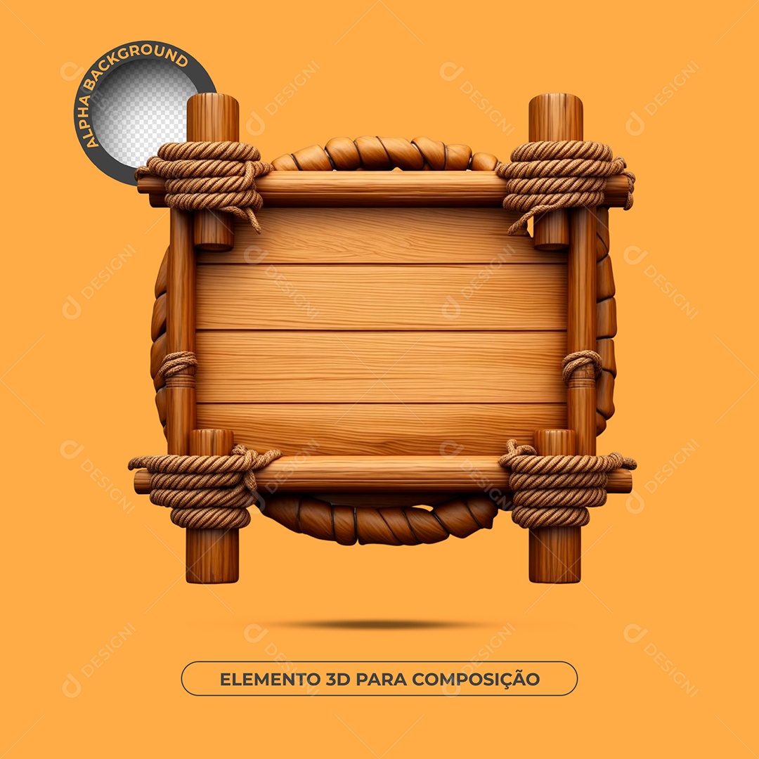 Painel de Madeira Elemento 3D Para Composição PSD
