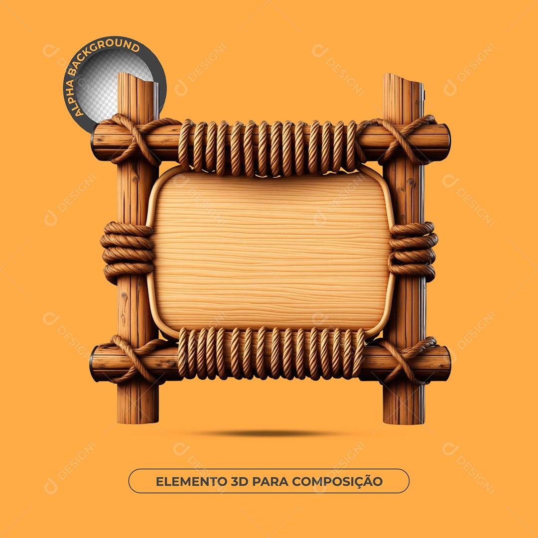 Placa De Madeira Com Cordas Elemento 3D Para Composição PSD