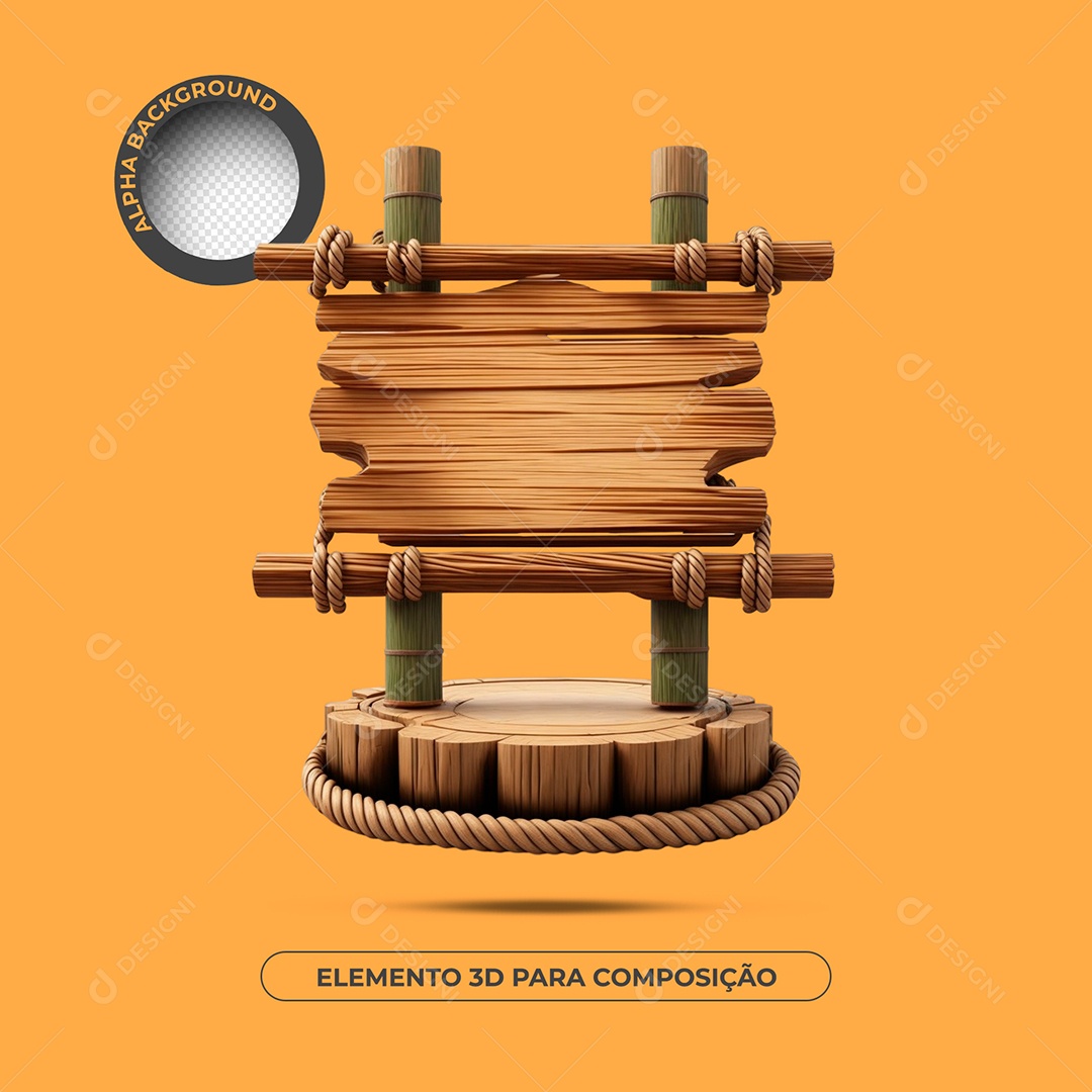 Placa e Pódio De Madeira Com Bambu Elemento 3D Para Composição PSD