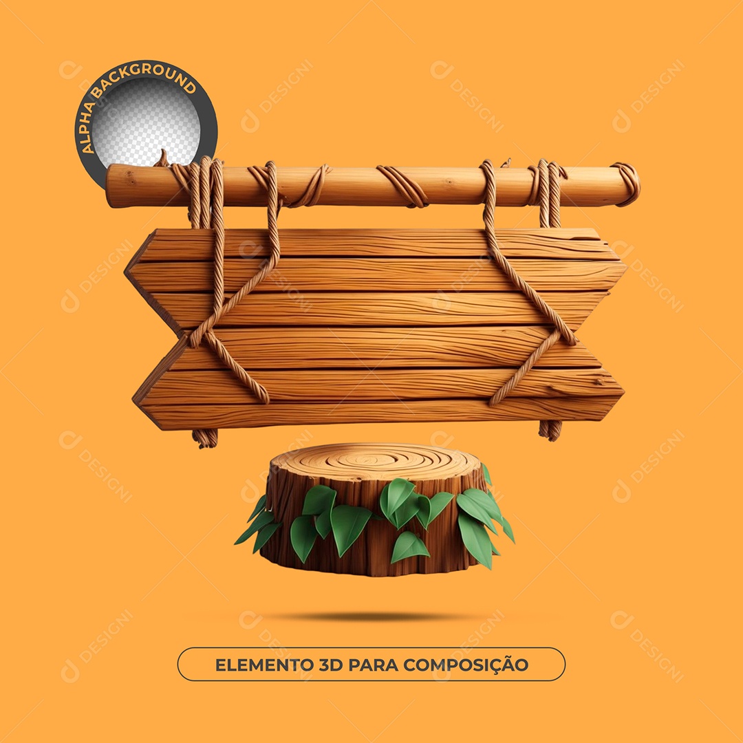 Placa e Pódio De Madeira Elemento 3D Para Composição PSD