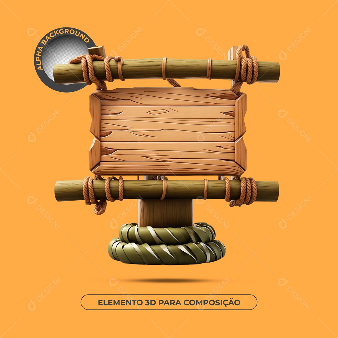 Placa De Madeira e Bambu Elemento 3D Para Composição PSD