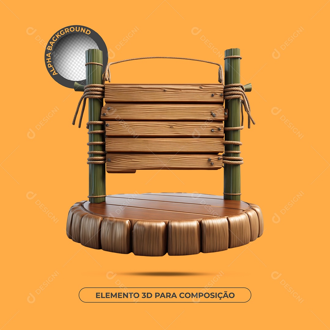 Placa e Pódio De Madeira e Bambu Elemento 3D Para Composição PSD