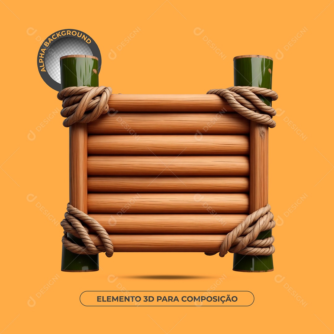 Placa De Madeira e Bambu Elemento 3D Para Composição PSD