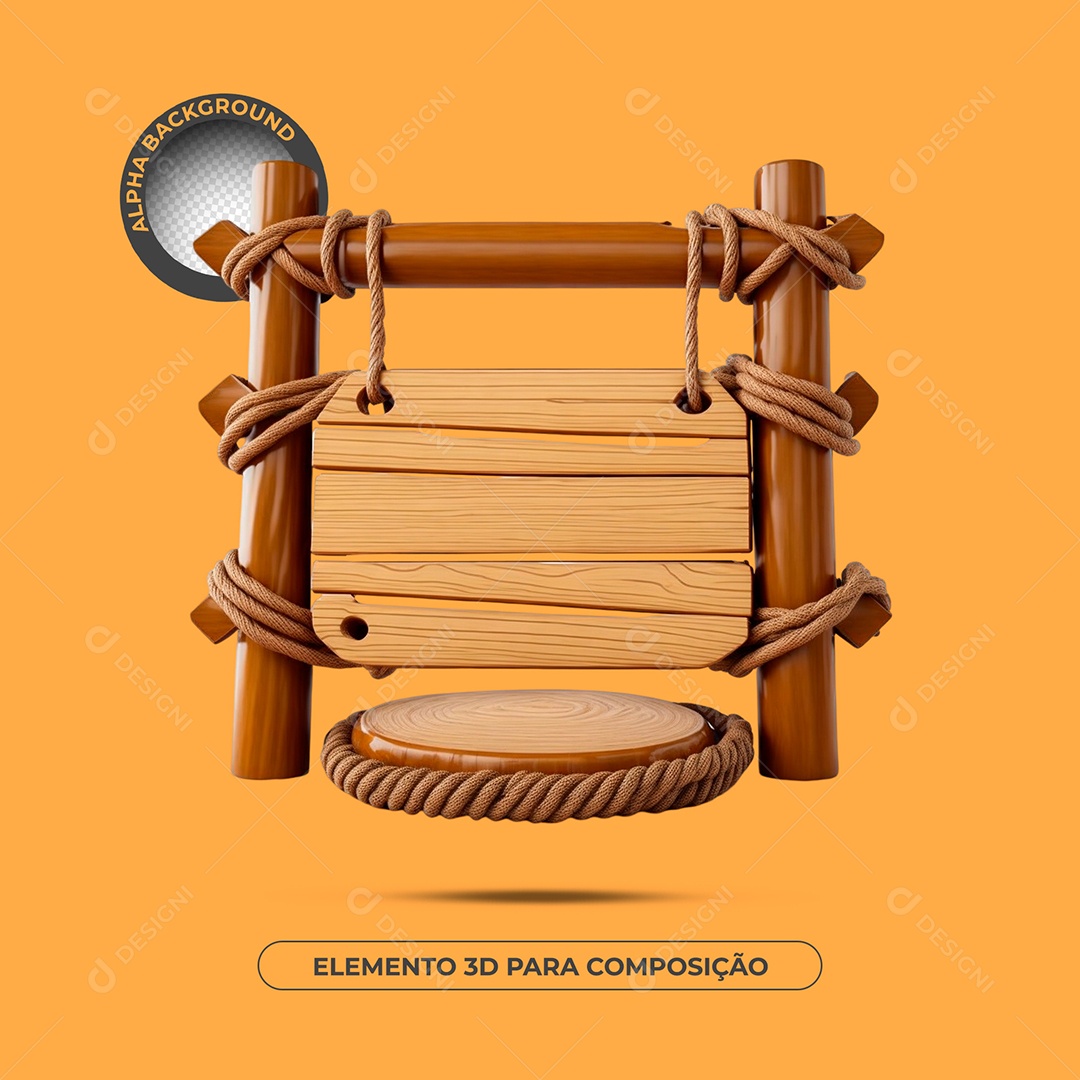 Placa e Pódio De Madeira e Bambu Elemento 3D Para Composição PSD